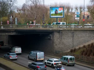Panneau publicitaire au bord du réseau routier des portes de Paris pour des affiches de grand format 4 × 3 m soit 12 m²